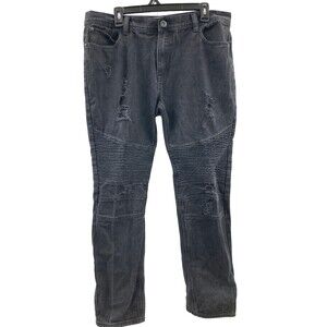Bleecker & Mercer Men's Black Distressed 36x32 Slim Taper Biker Jeanslack